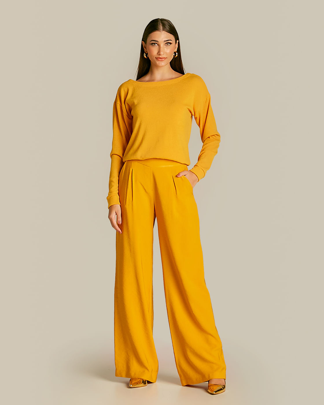 Calça Pantalona Amarela CalÃ§a Amarela Mostarda Calça Sarja Color