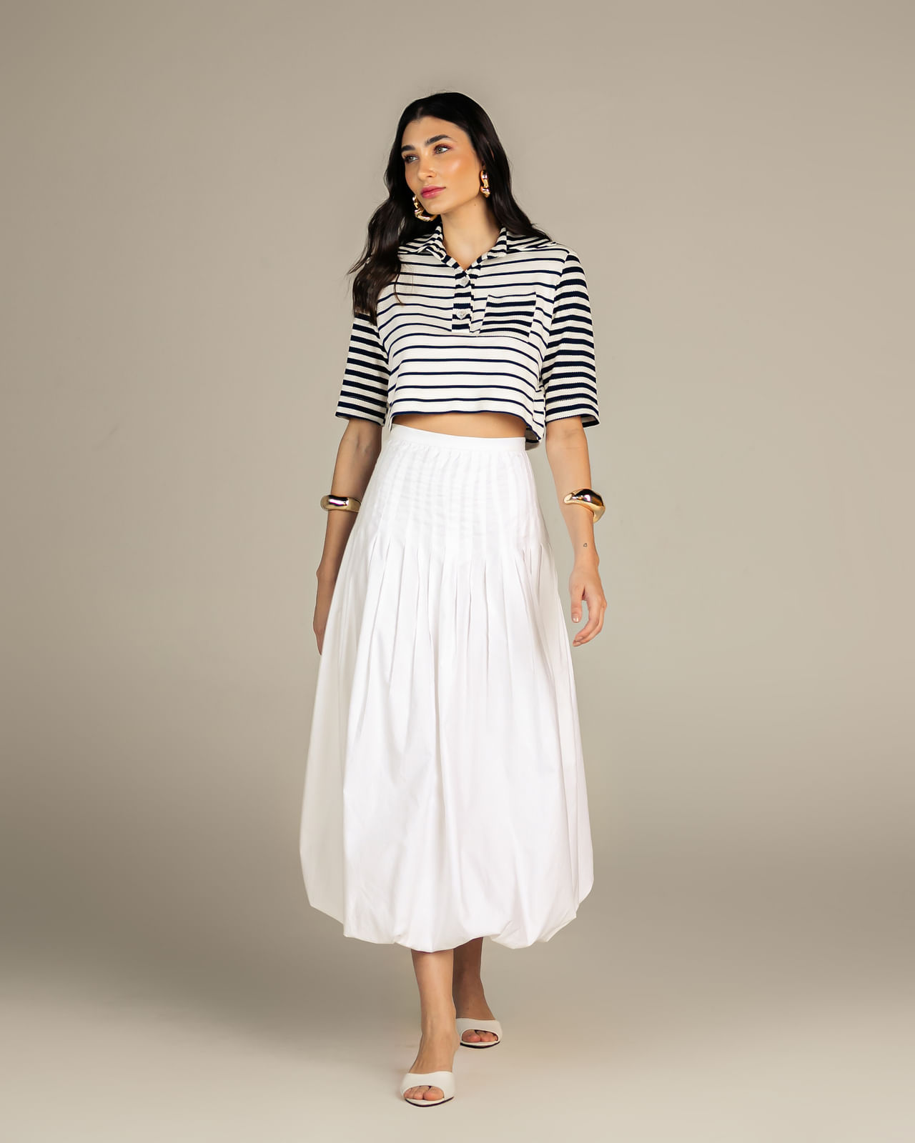 Saia Midi Balonê Branca annefernandes